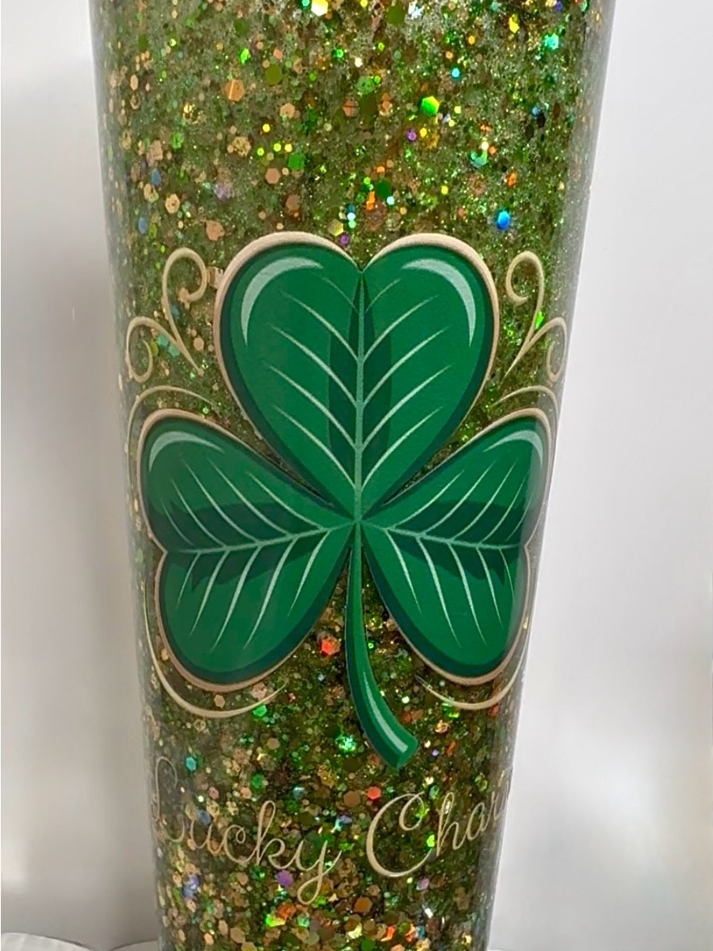 Handmade Green Shamrock Glitter Tumbler